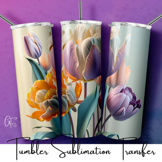 SUB1788 3D Ethereal Tulip Flower Tumbler Sublimation Transfer