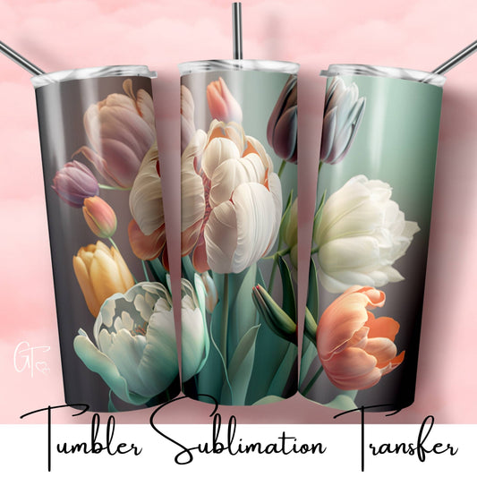SUB1789 3D Ethereal Tulip Flower Tumbler Sublimation Transfer