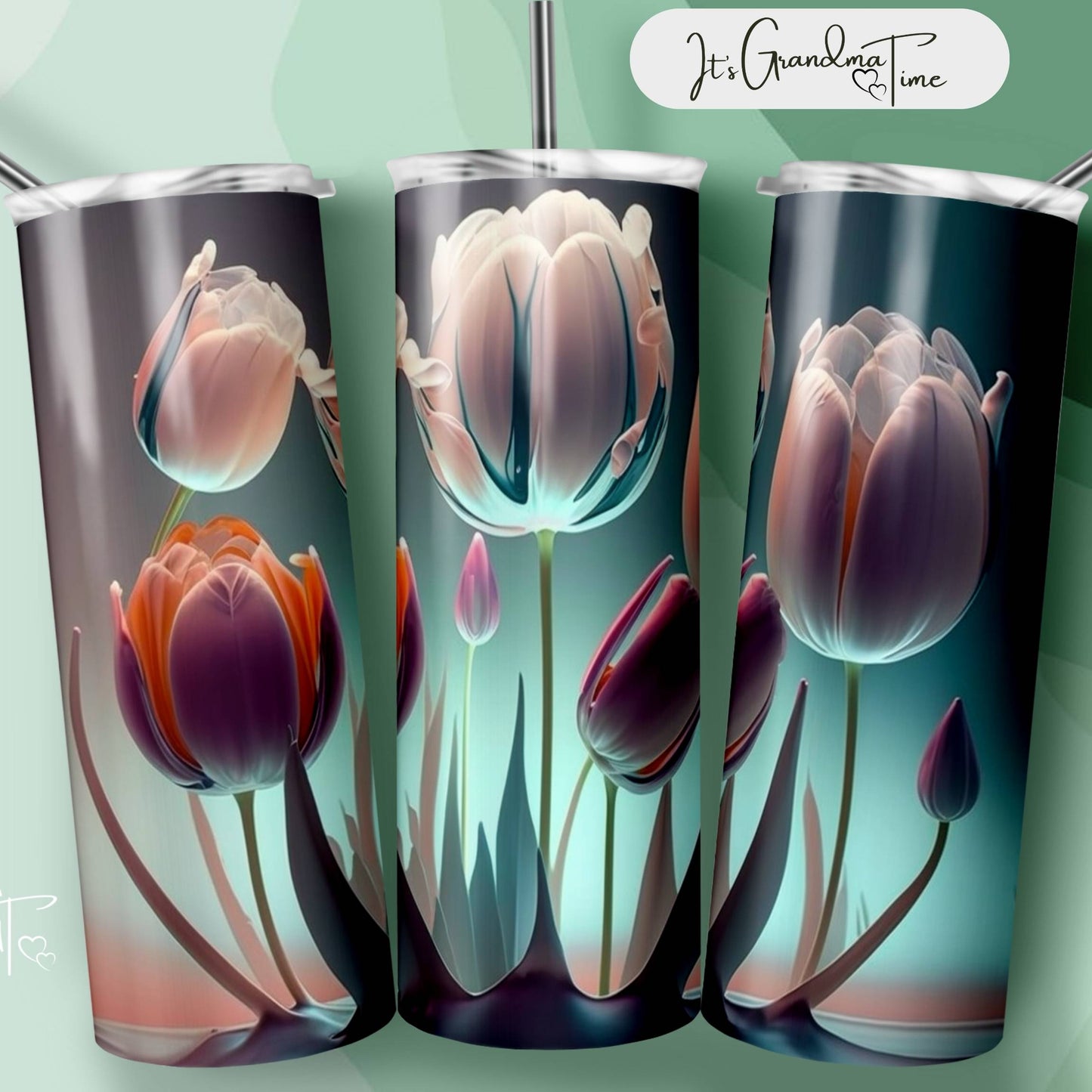 SUB1790 3D Ethereal Tulip Flower Tumbler Sublimation Transfer