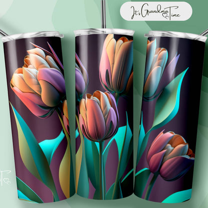 SUB1792 3D Ethereal Tulip Flower Tumbler Sublimation Transfer