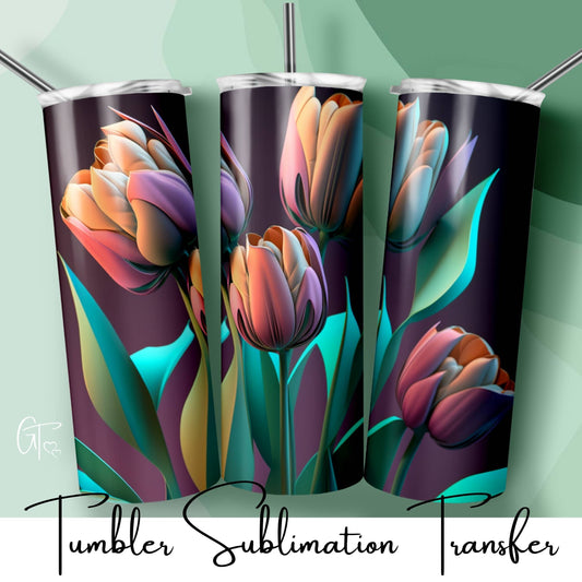 SUB1792 3D Ethereal Tulip Flower Tumbler Sublimation Transfer