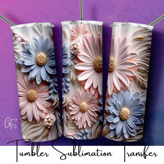 SUB1795 3D Daisey Pastel Flowers Tumbler Sublimation Transfer