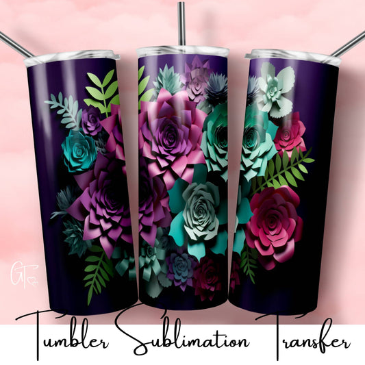 SUB1812 3D Paper Flowers Tumbler Sublimation Transfer