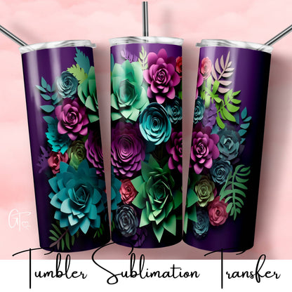 SUB1814 3D Paper Flowers Tumbler Sublimation Transfer