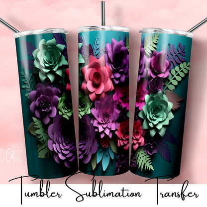 SUB1815 3D Paper Flowers Tumbler Sublimation Transfer