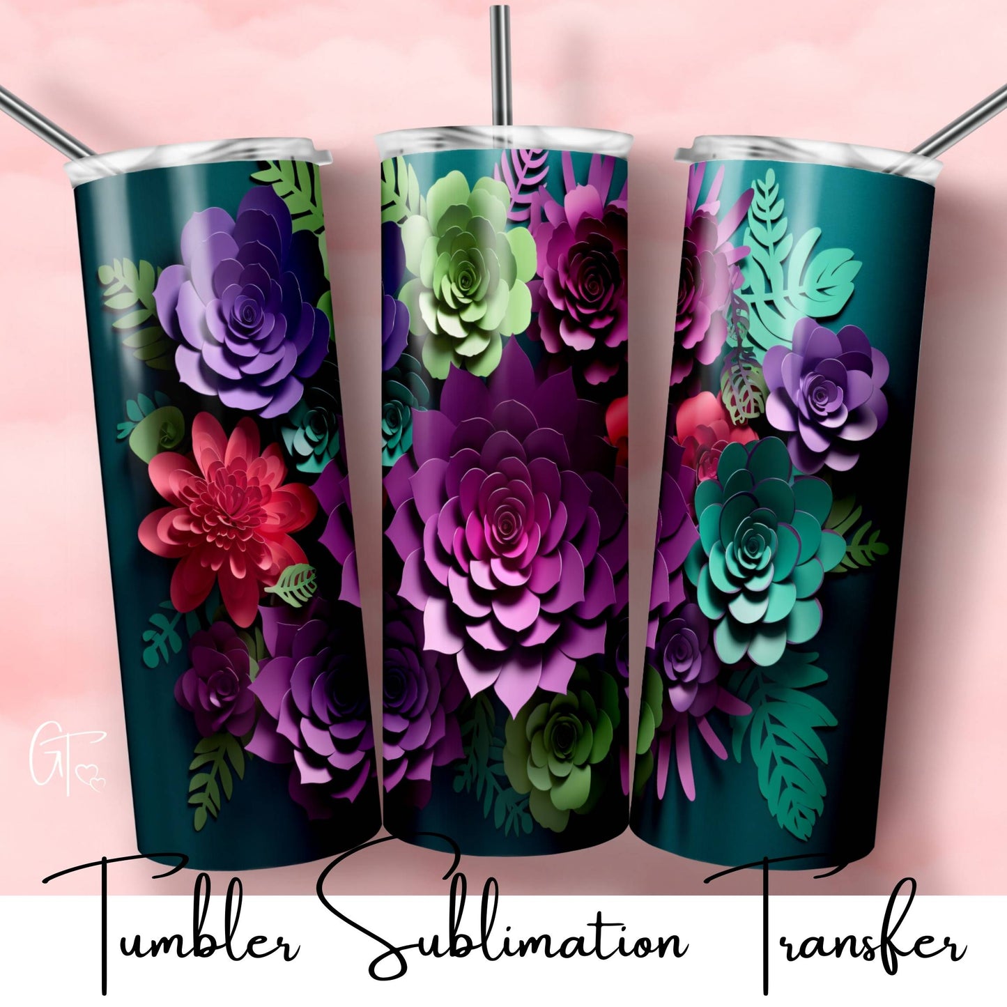 SUB1825 3D Paper Flowers Tumbler Sublimation Transfer
