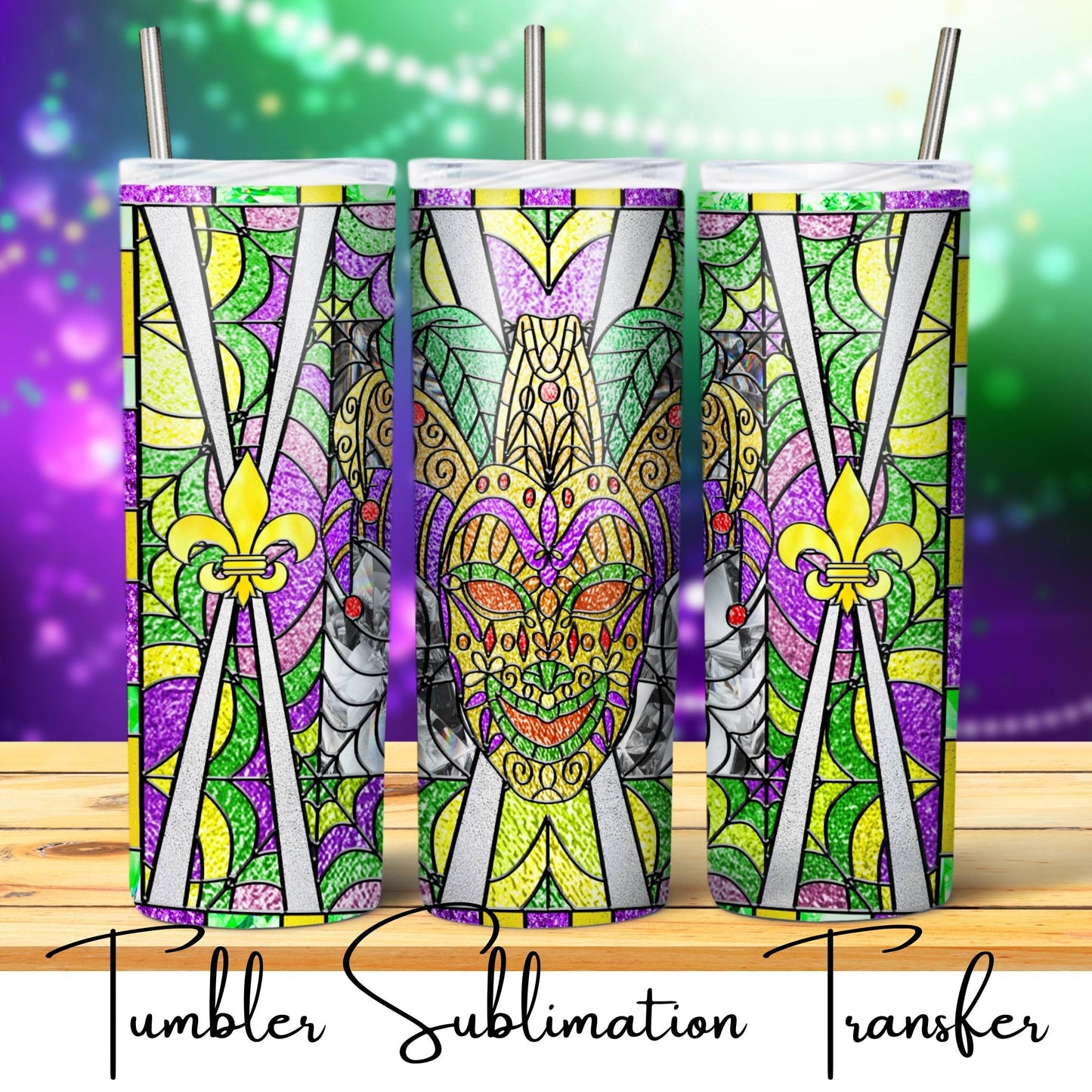 SUB1854 Mardi Gras Tumbler Sublimation Transfer