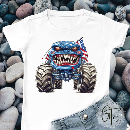 SUB1924 Monster Truck 4th of July Patriotic Kids T-Shirt