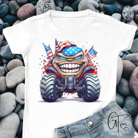 SUB1925 Monster Truck 4th of July Patriotic Kids T-Shirt