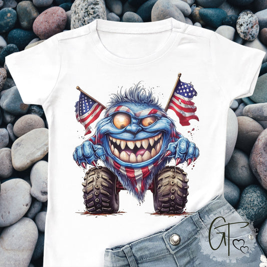 SUB1926 Monster Truck 4th of July Patriotic Kids T-Shirt