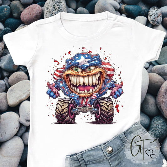 SUB1927 Monster Truck 4th of July Patriotic Kids T-Shirt
