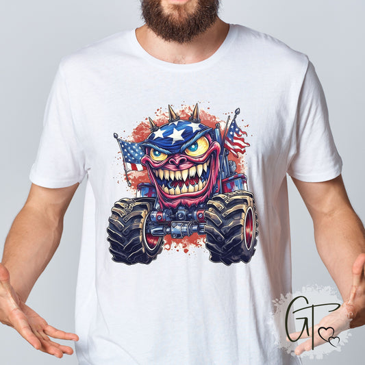 SUB1929 Monster Truck 4th of July Patriotic T-Shirt