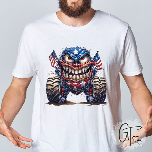 SUB1931 Monster Truck 4th of July Patriotic T-Shirt