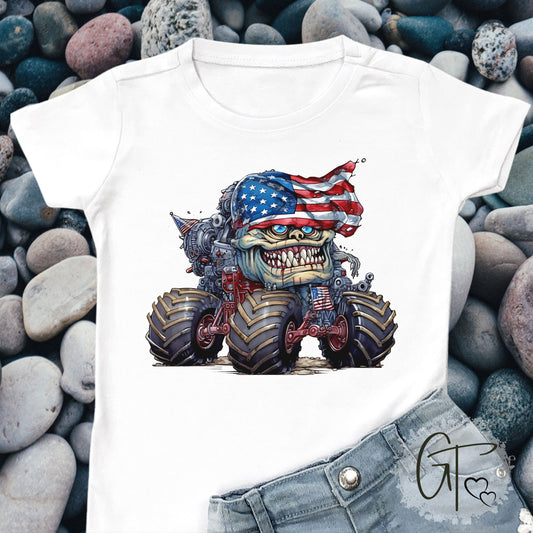 SUB1933 Monster Truck 4th of July Patriotic Kids T-Shirt