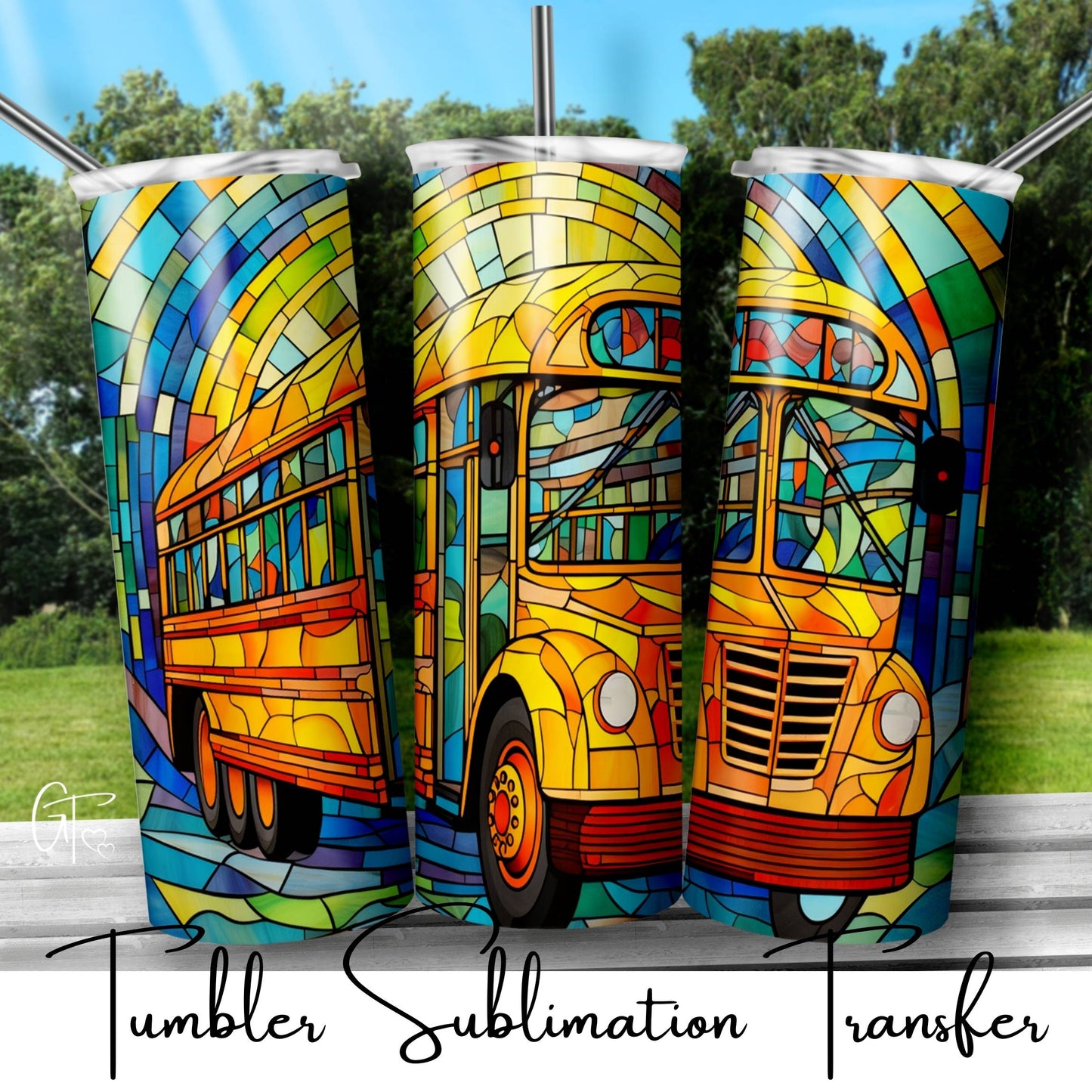 SUB1953 Stained Glass School Bus Driver 17 Tumbler Sublimation Transfer