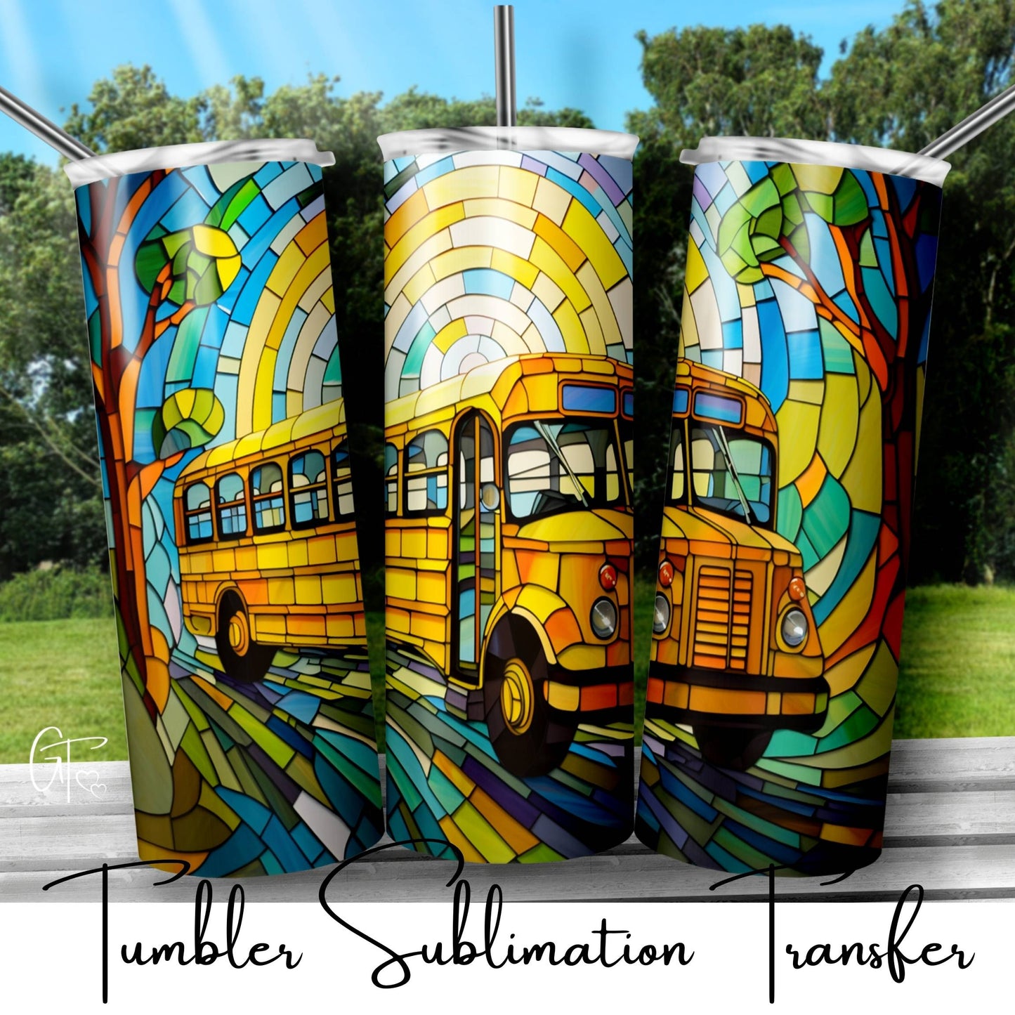 SUB1954 Stained Glass School Bus Driver 18 Tumbler Sublimation Transfer