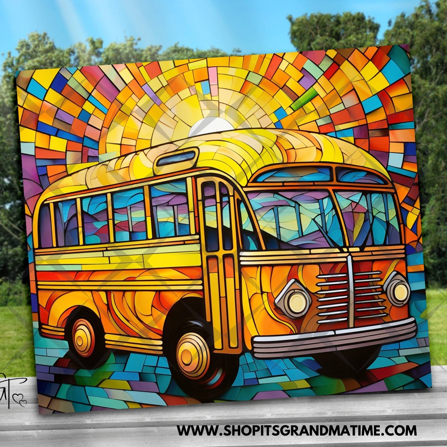 SUB1955 Stained Glass School Bus Driver 19 Tumbler Sublimation Transfer