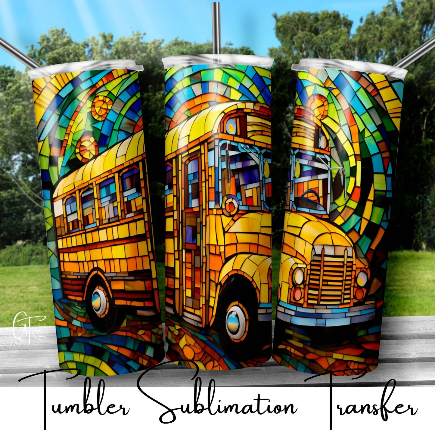 SUB1956 Stained Glass School Bus Driver 20 Tumbler Sublimation Transfer