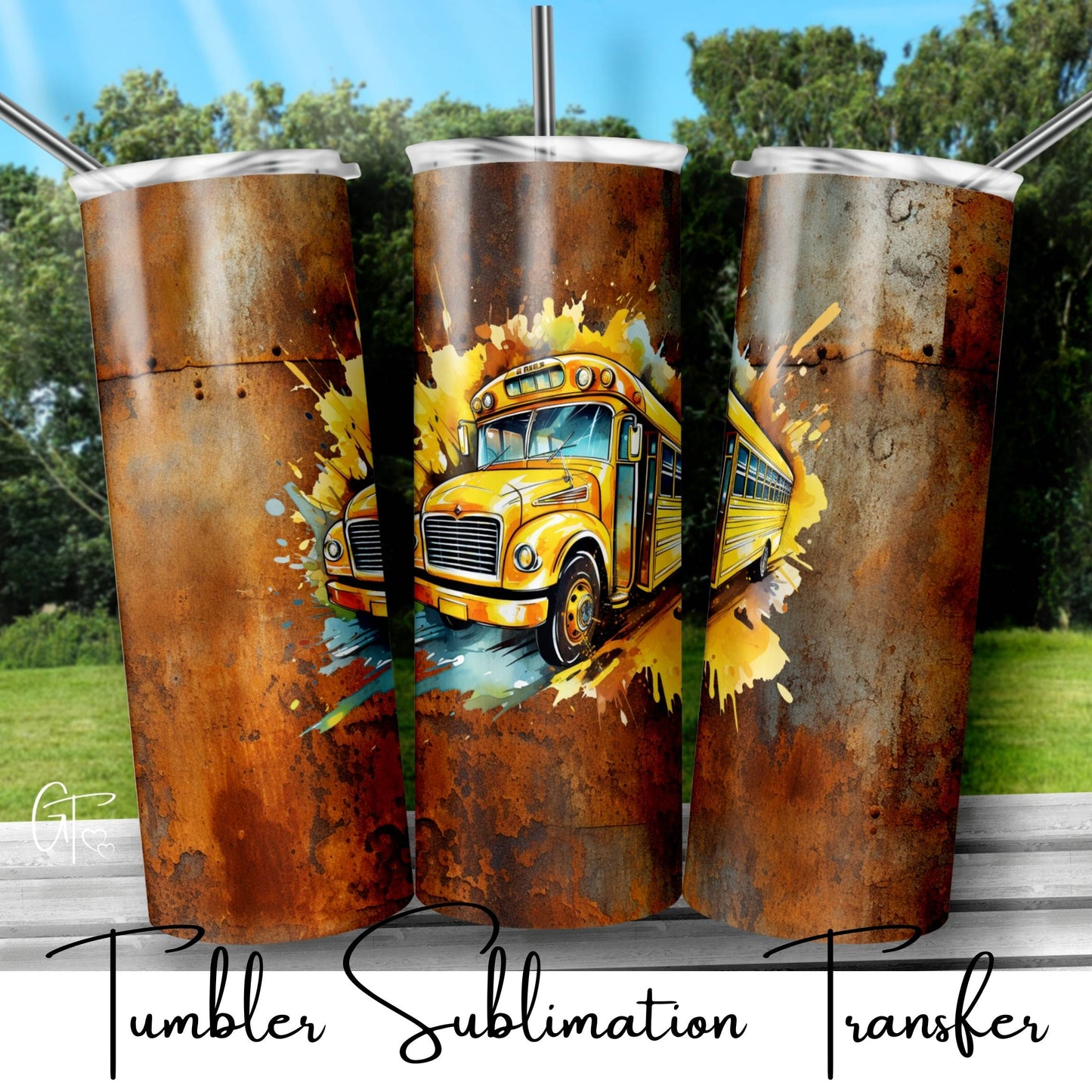 SUB1961 Rusted Metal School Bus Driver 5 Tumbler Sublimation Transfer