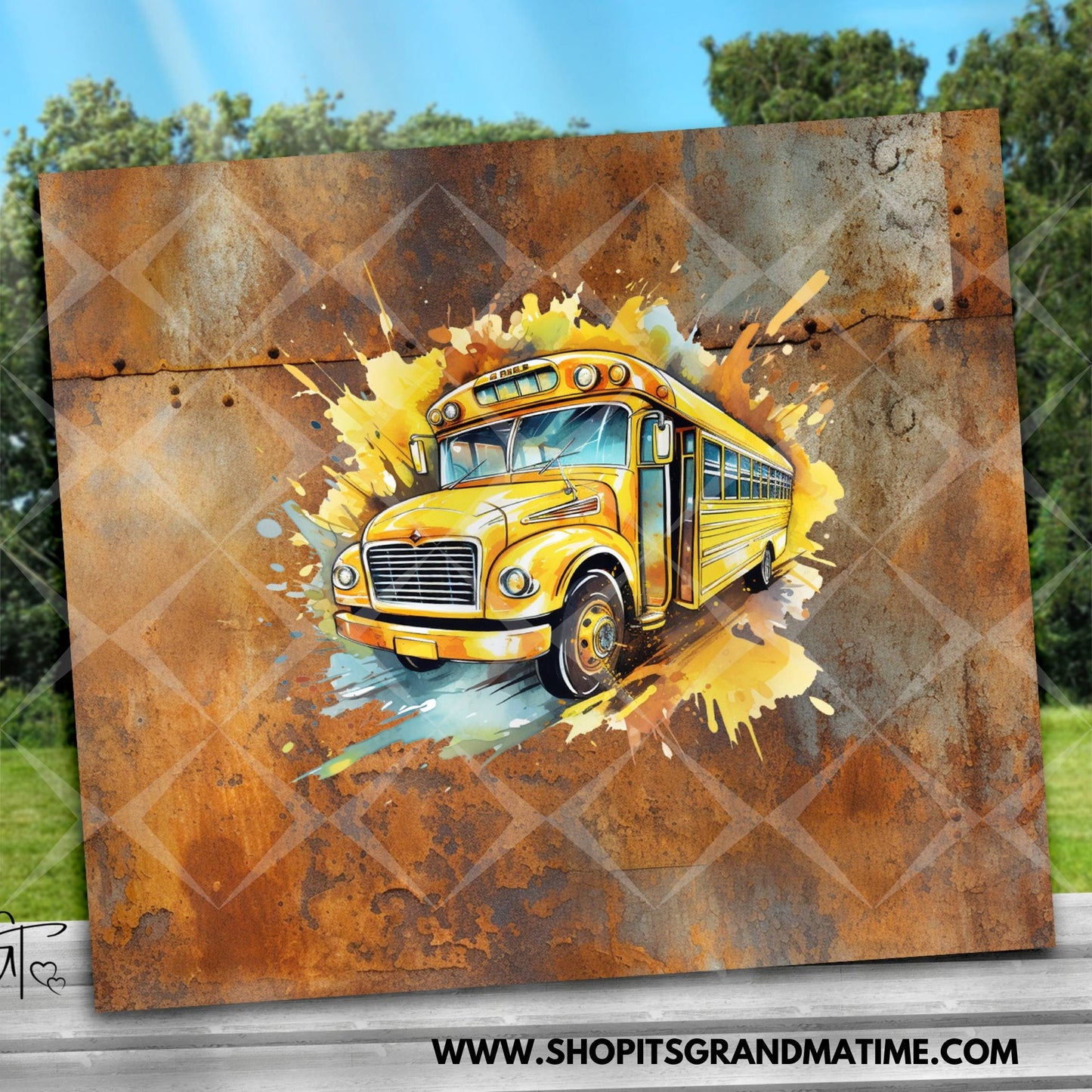SUB1961 Rusted Metal School Bus Driver 5 Tumbler Sublimation Transfer