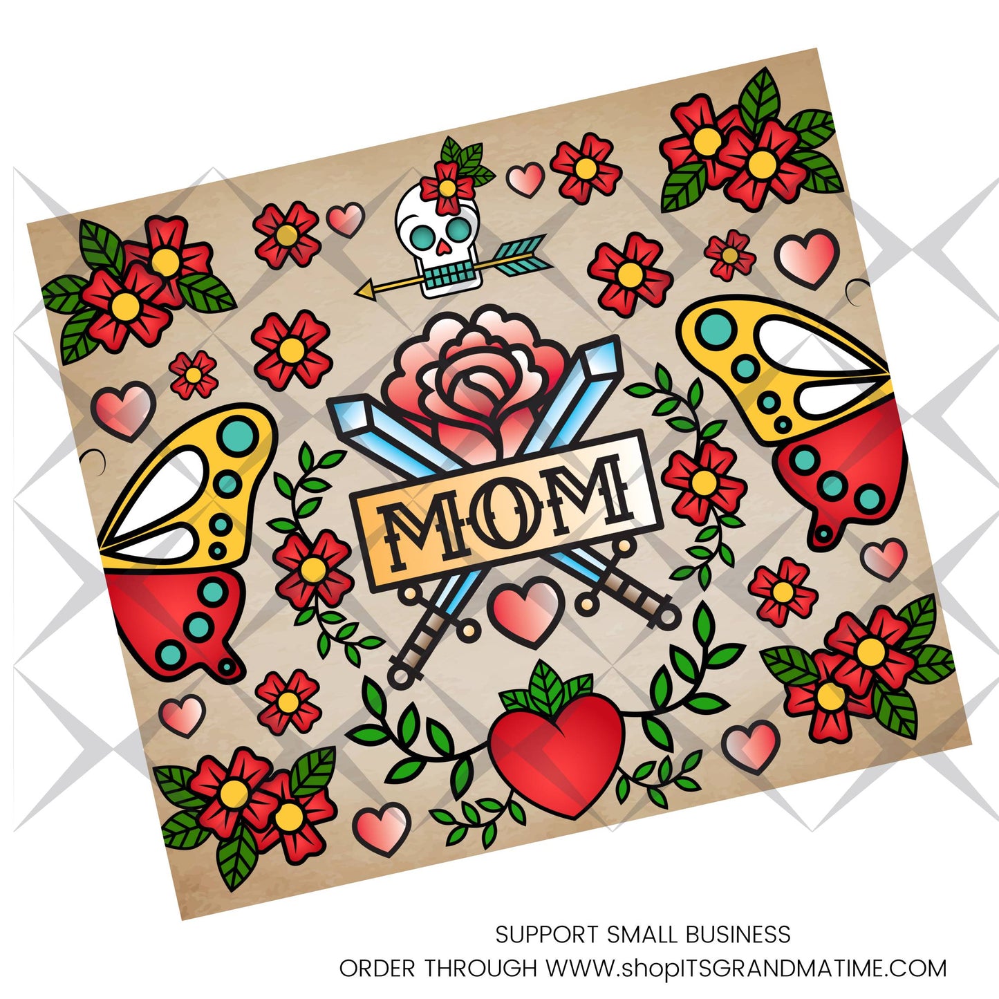 SUB1994 Vintage Mom Tattoo Butterfly Wings Swords Tumbler Sublimation Transfer