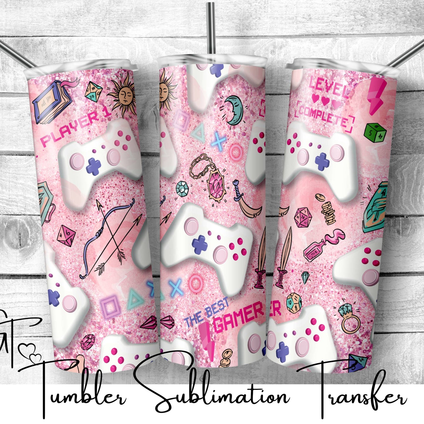 SUB2016 Girly Pink Gamer Consoles Tumbler Sublimation Transfer