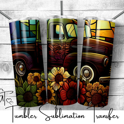 SUB487 Farm Truck Stained Glass Tumbler Sublimation Transfer