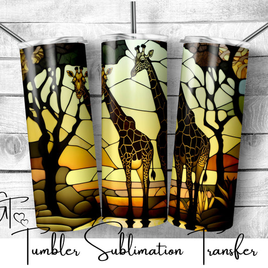 SUB490 Giraffe Stained Glass Wildlife Animal Tumbler Sublimation Transfer
