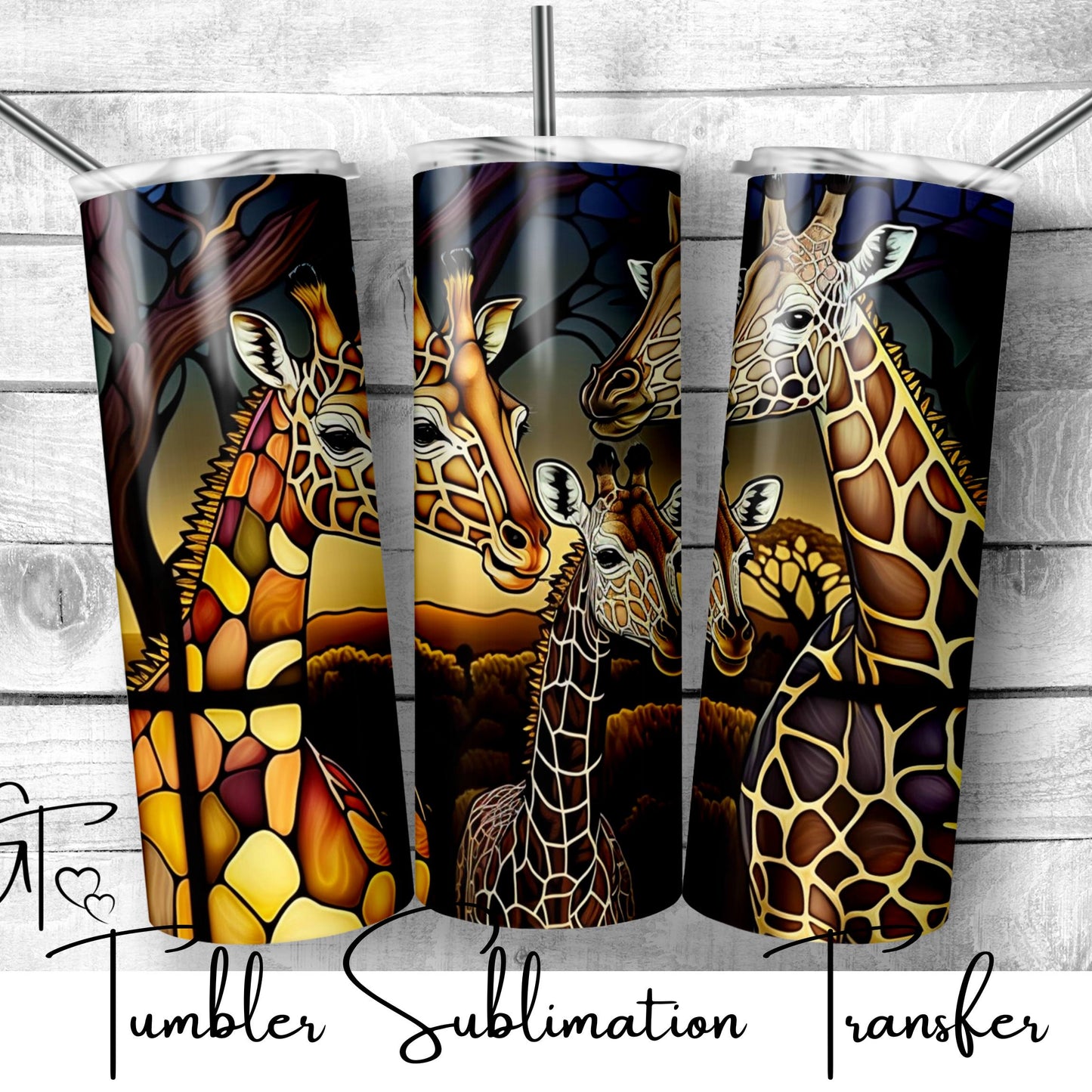 SUB493 Giraffe Stained Glass Wildlife Animal Tumbler Sublimation Transfer