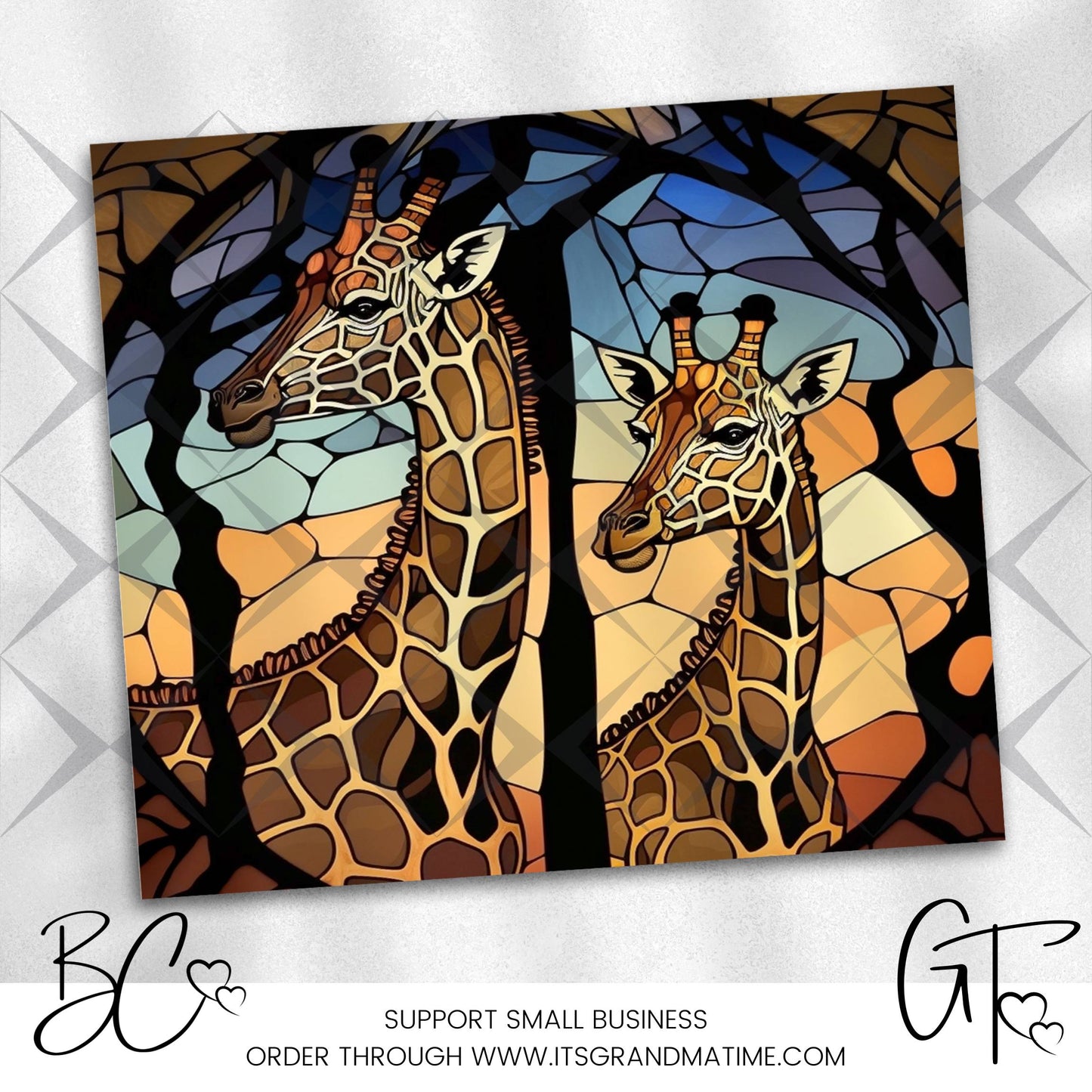 SUB494 Giraffe Stained Glass Wildlife Animal Tumbler Sublimation Transfer
