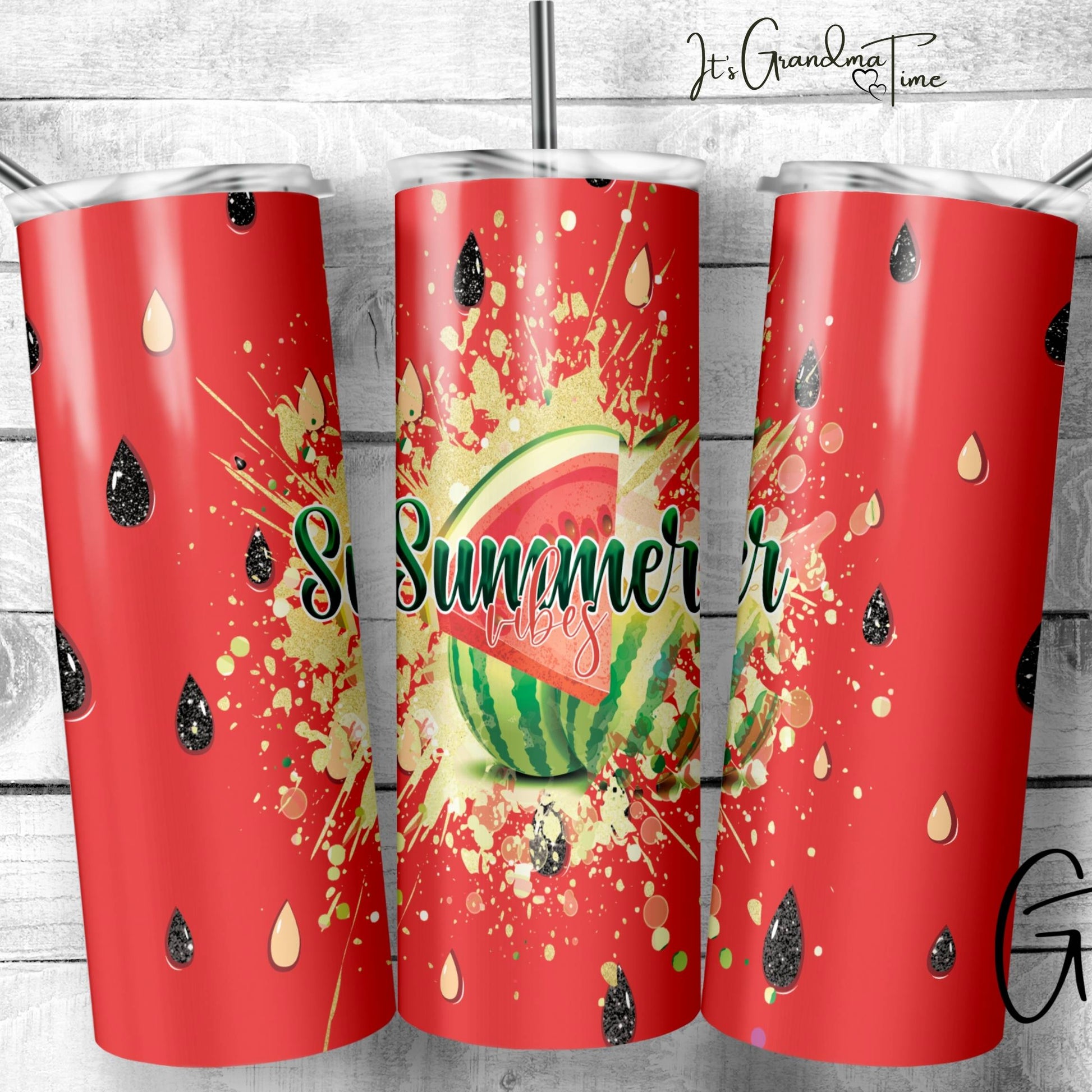 Watermelon Tumbler with Summer Vibes written