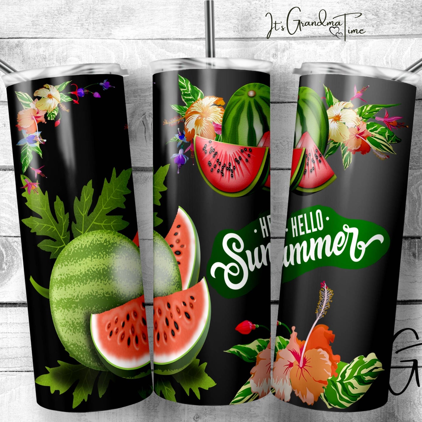 Black Hello Summer Watermelon Tumbler