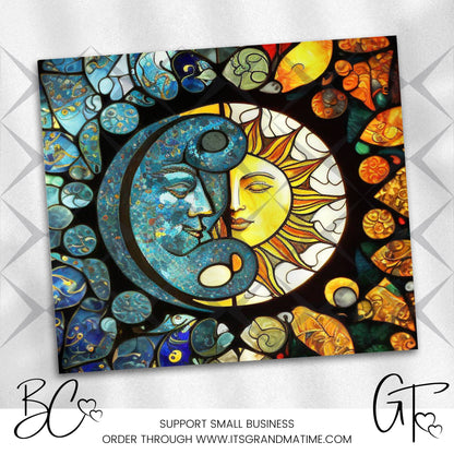 SUB736 Sun and Moon Boho Stained Glass Zodiac Tumbler Sublimation Transfer