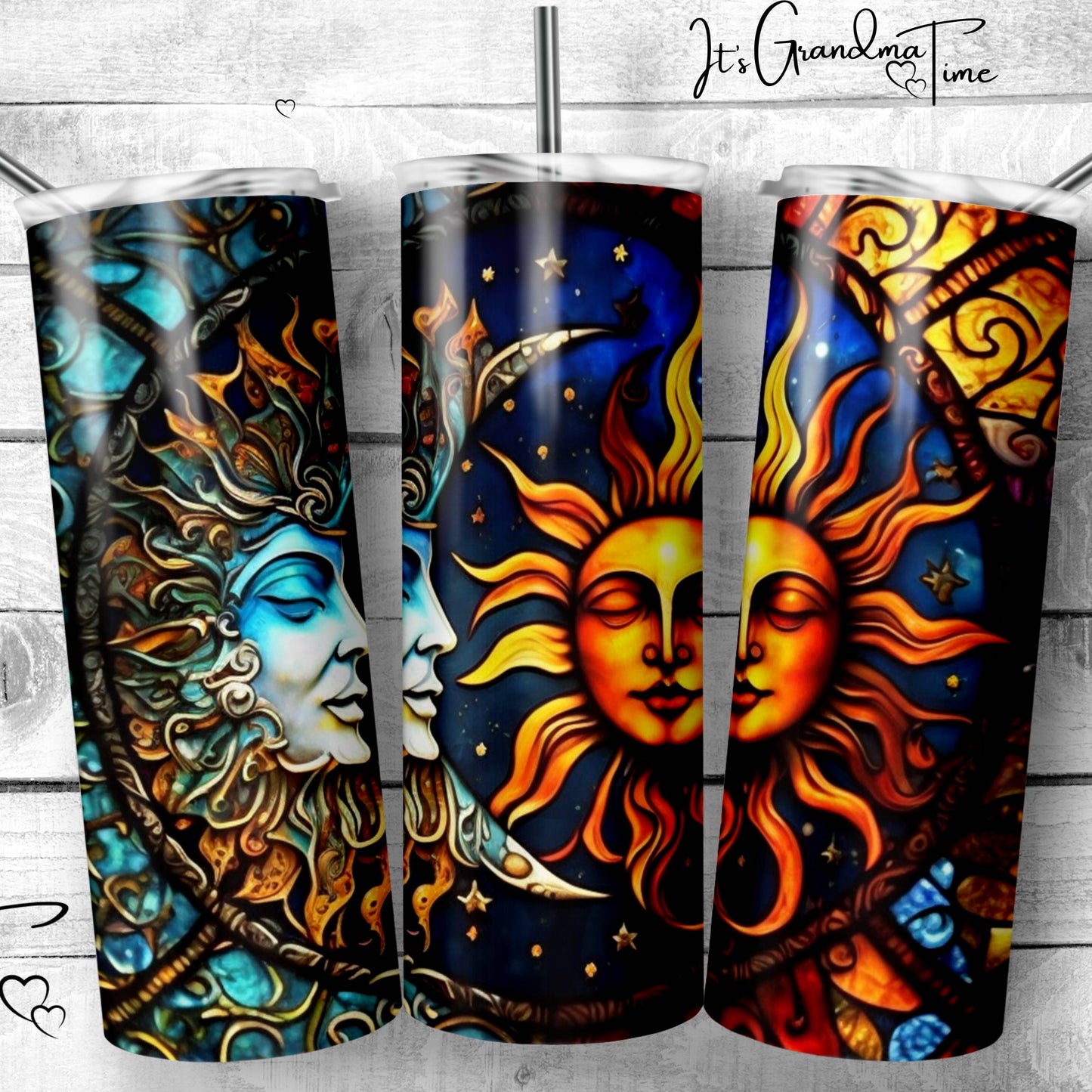 SUB737 Sun and Moon Boho Stained Glass Zodiac Tumbler Sublimation Transfer