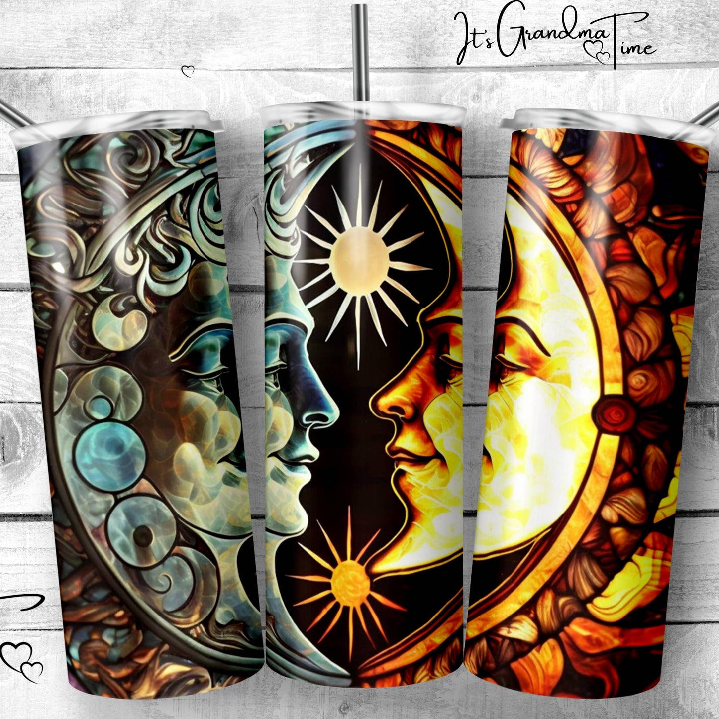 SUB738 Sun and Moon Boho Stained Glass Zodiac Tumbler Sublimation Transfer
