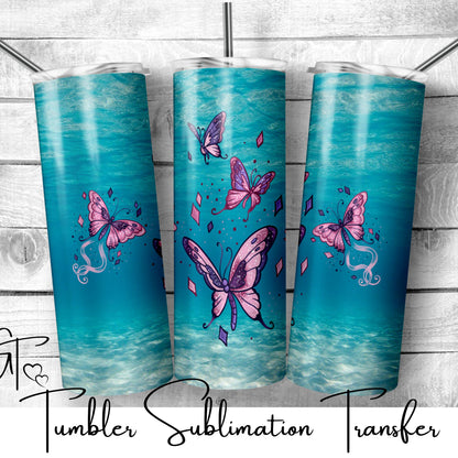 SUB921 Pink Butterflies in Water Tumbler Sublimation Transfer