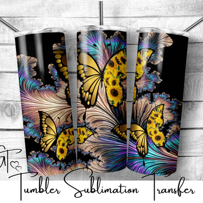SUB927 Yellow Sunflower Butterfly Tumbler Sublimation Transfer