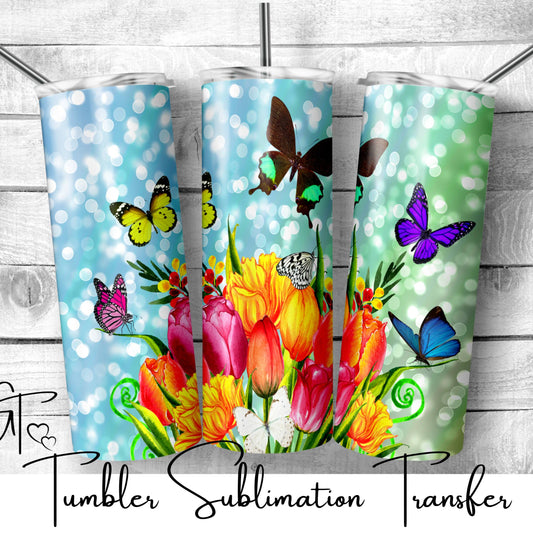 SUB929 Butterfly in Tulips Tumbler Sublimation Transfer