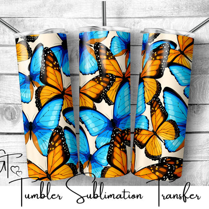 SUB933 Monarch Blue Butterfly Tumbler Sublimation Transfer
