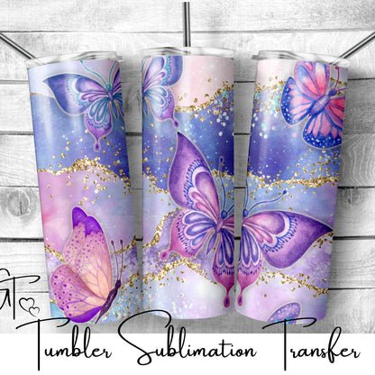 SUB936 Purple Glitter Butterfly Tumbler Sublimation Transfer