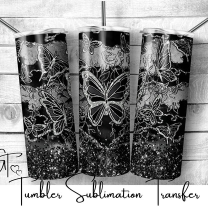 SUB937 Black Marble Butterfly Tumbler Sublimation Transfer