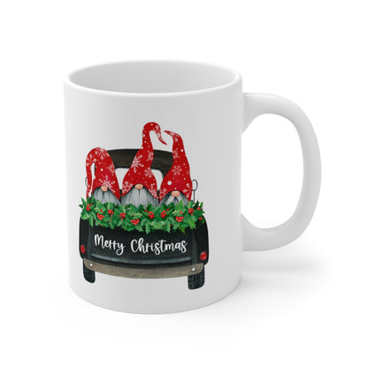 Black Truck with Gnomes Merry Christmas Ceramic Mug