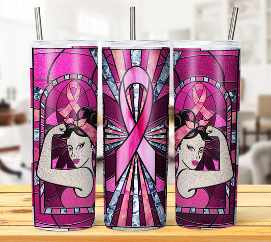 Breast Cancer Stained Glass Tumbler #2
