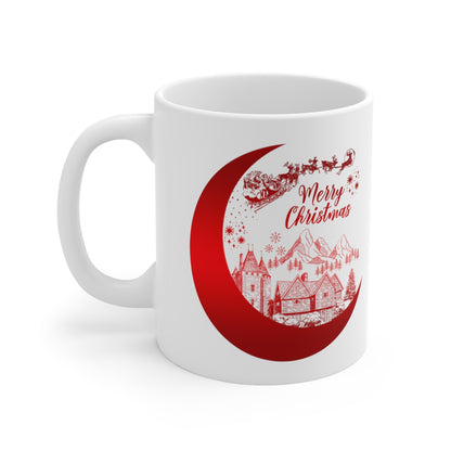 Red Merry Christmas with Santa's Sleigh Ceramic Mug