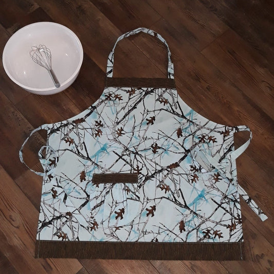 Blue Camouflauge Apron with Brown Leaves