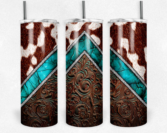 Cowhide with Teal Stripe and Tooled Leather