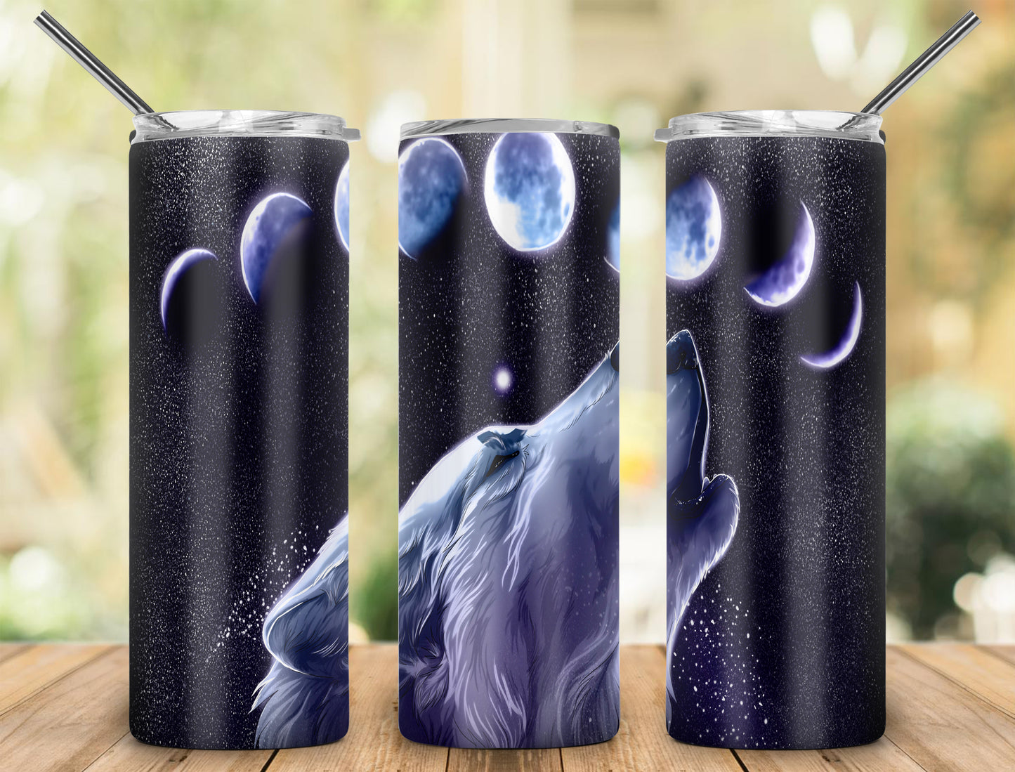 Wolf Moon Phases Tumbler Black and White