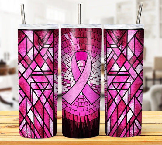 Breast Cancer Stained Glass Tumbler #3
