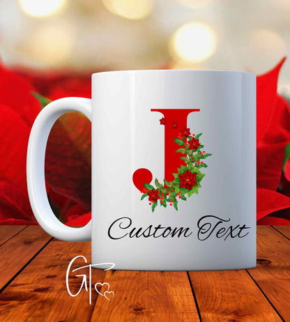 Christmas Custom Monogram Poinsettia Mug, Secret Santa Gift, Snowman Face Mug, Personalized Hot Chocolate Mugs, Funny Coffee Mugs