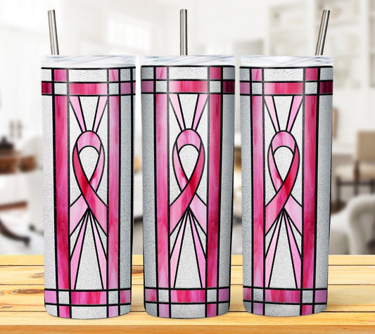 Breast Cancer Stained Glass Tumbler #5